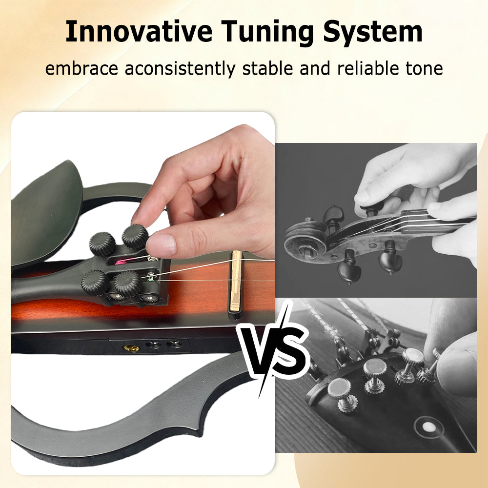 Yinfente Solid Wood Ebony Silent Electric Violin with Professional Pickup & 3-Band EQ, Headless Lightweight, for Beginner or Professional