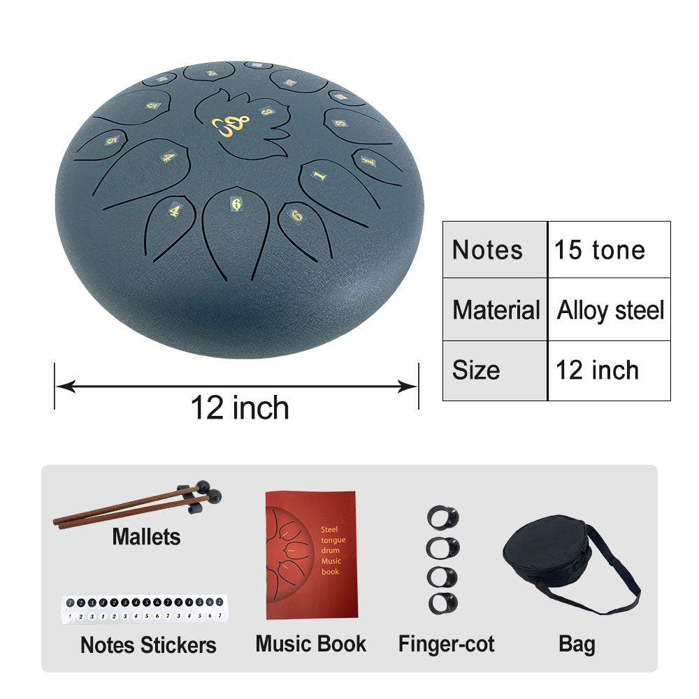 Yinfente 12 Inches 15 Notes Rain Drum for Outside,Steel Tongue Drum with Mallets & Storage Bag,Meditation Rain Chime for Adults,Friends,Family