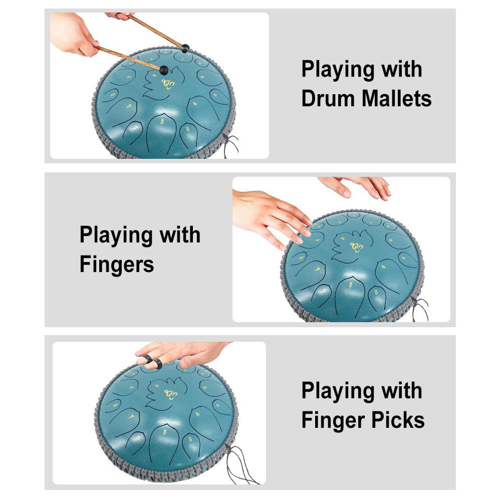 13 Inches 15 Notes Rain Drum for outside Garden, Steel Tongue Drum with Mallets & Carry Bag Musical Instrument for Adults D Major