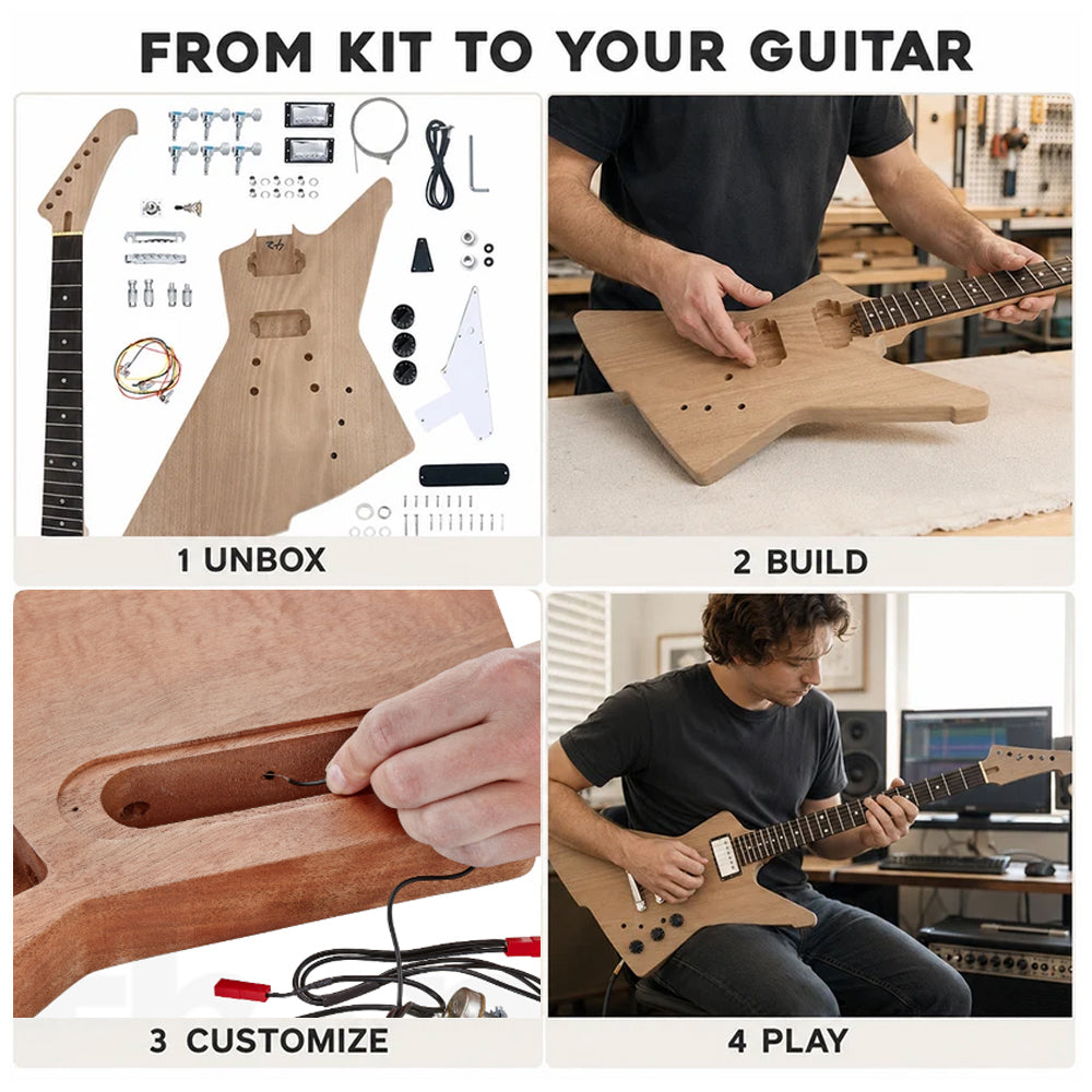 DIY Guitar Kit with Mahogany Body Mahogany Neck with Rosewood Fretboard 6 String DIY Electric Guitar Kit with All Components to Build Your Own Guitar