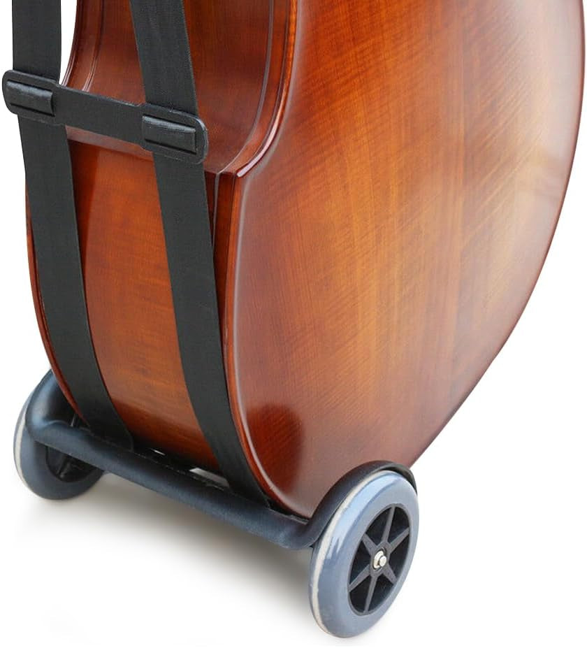 Upright Bass Cart Easy to Transport for 1/10 to 4/4 Size Double Bass with Durable Wheels Long Straps Including 1Pcs Shim Protective Pad (1X Bass Cart + 1X Pad)