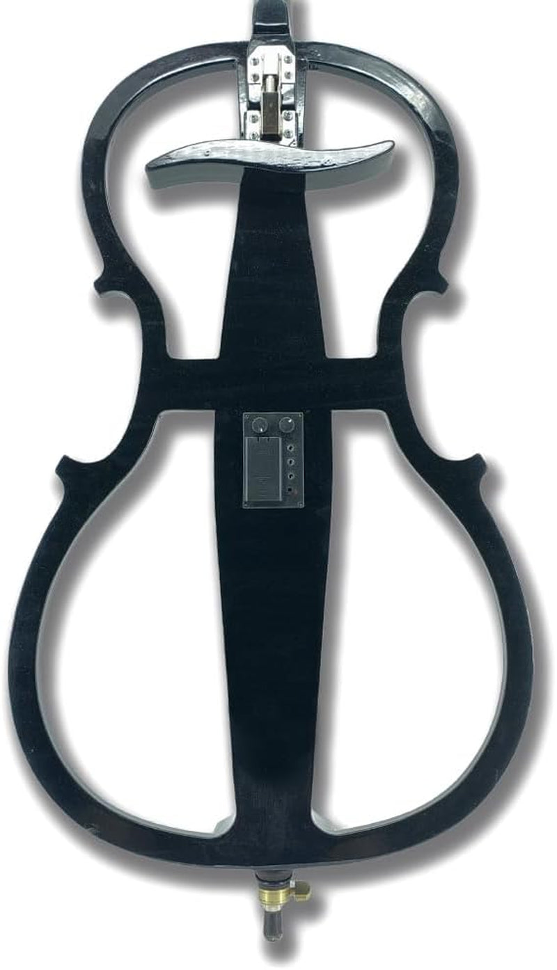 Electric Cello 4/4 Full Size - Solid Wood Construction with Ebony Fittings, Includes Hard Case, Brizal Bow, Aux Cable & Cleaning Cloth for 4/4 Cello (Black-1)