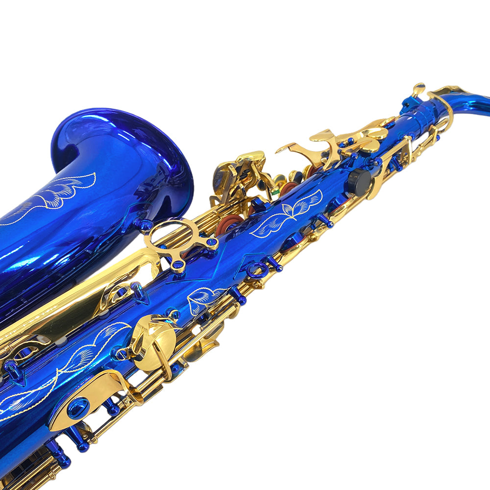 Yinfente Alto Saxophone E Flat Blue Complete Starter Kit Beginner with Case & 10 Reeds, for Adults & Students, Easy to Play for School Band & Practice