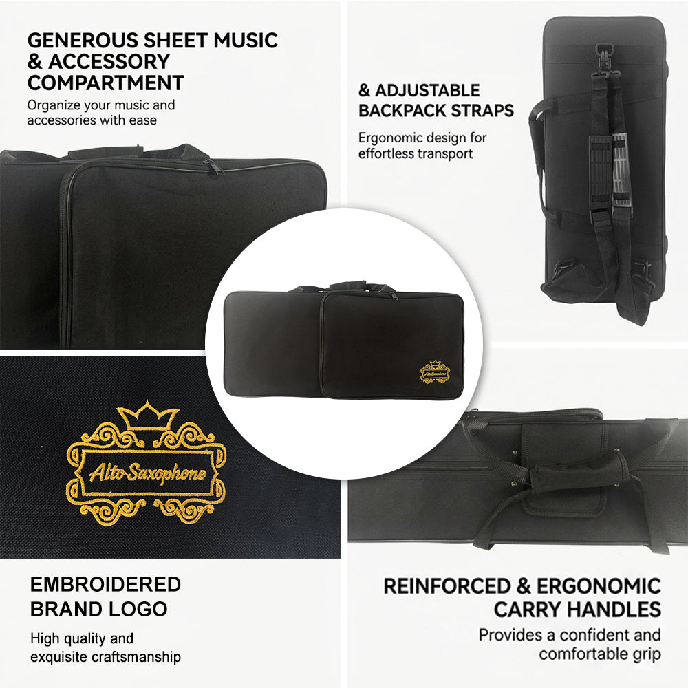 Yinfente Alto Saxophone Eb Gold Lacquer Finish Complete Starter Kit with Case Reeds for Entry & Intermediate Musicians or Beginners