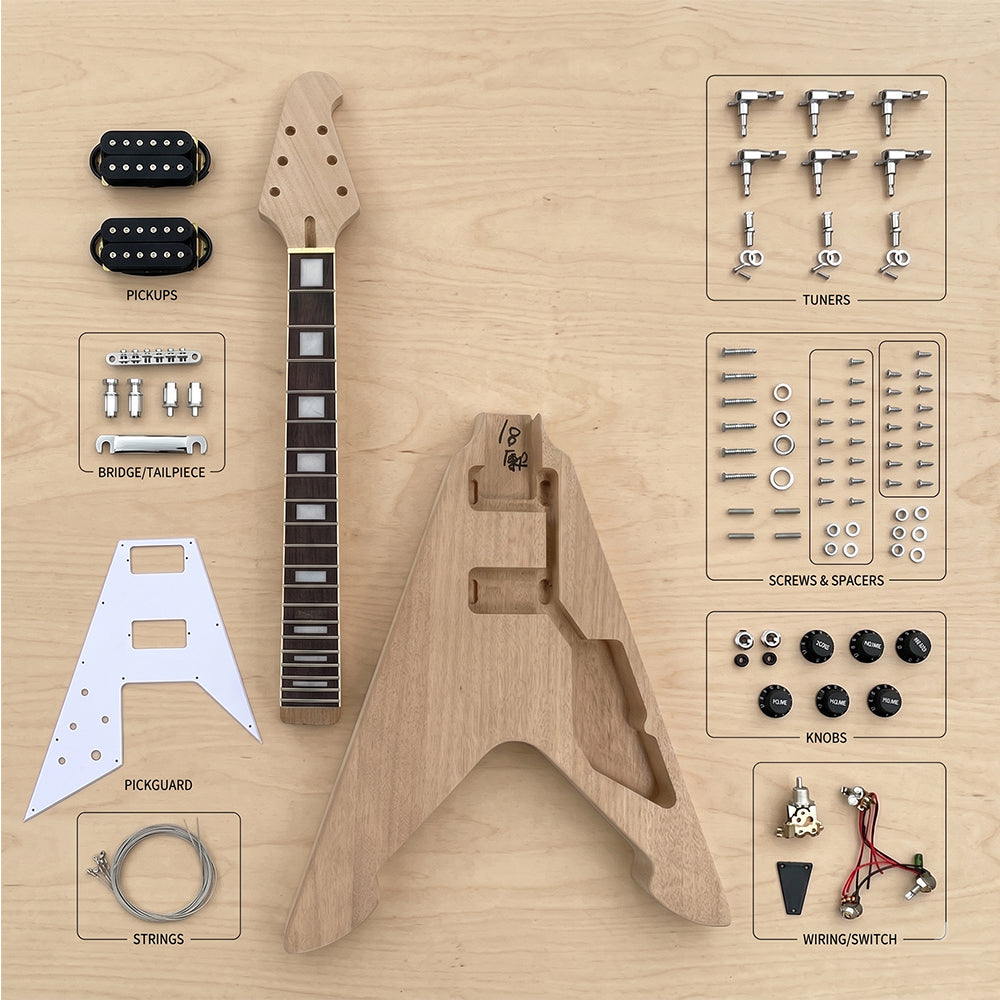 Yinfente DIY Electric Guitar Kit build on own Flying V HH pickups style 22fret 24.75inch