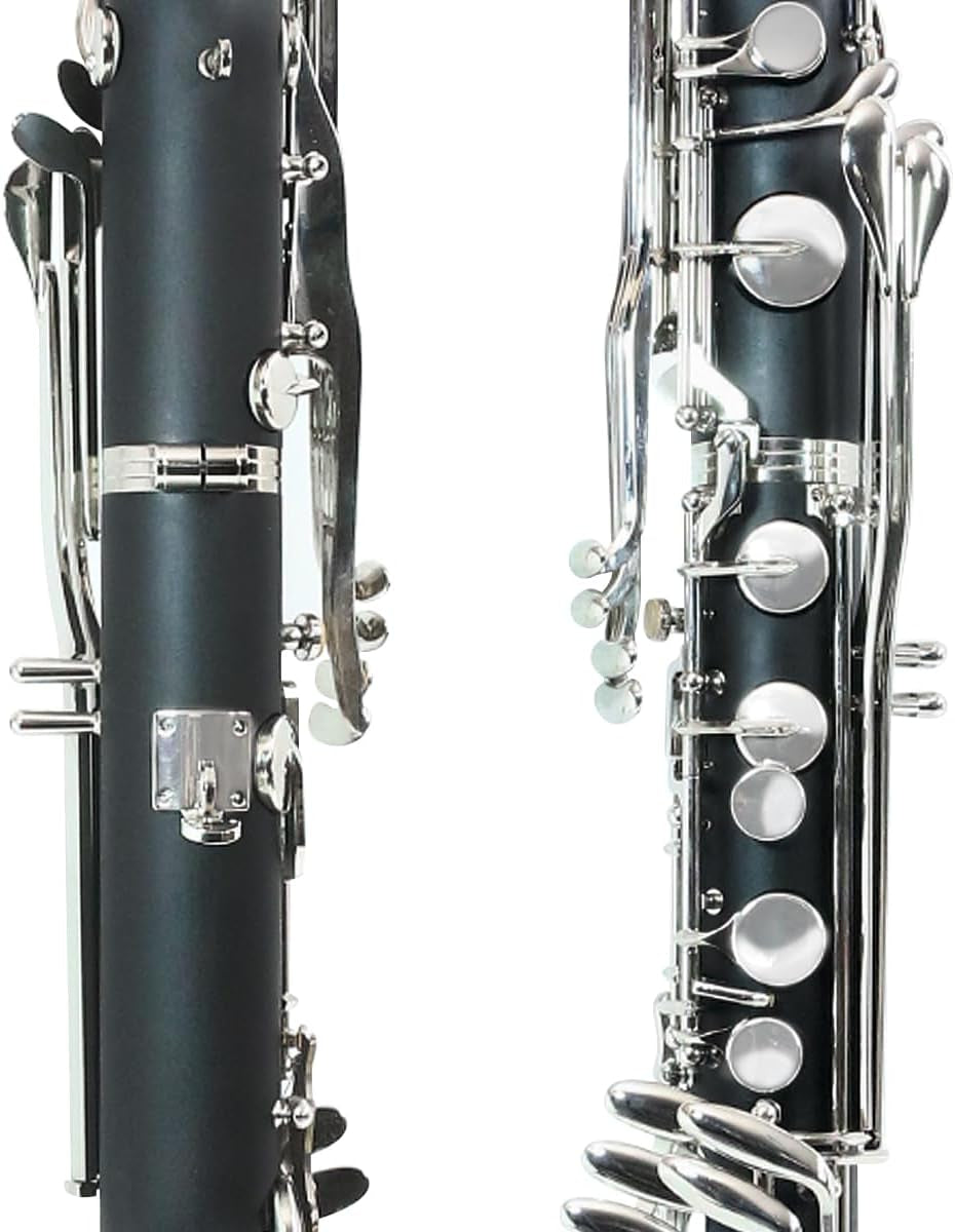 ABS Bass Clarinet Kits for Beginners Low E Bb Flat Clarinete Professional Silver Plated Keys Hard Case,Cleaning Kits,Gloves and Cork Grease