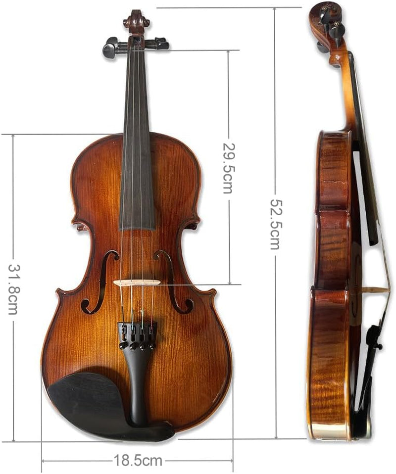 Acoustic Violin Kit for Beginners, 1/2 Size, 4 String, Ebony Flame Maple Spruce Wood, with Case, Bow, Shoulder Rest, Strings, Tuner (1/2)