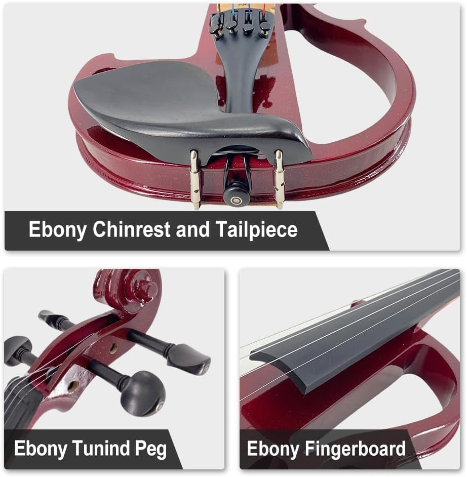 Electric Violin 4/4 Full Size Silent 4 String Student Beginner Violin Ebony Fittings with Case Bow Shoulder Rest Rosin Cable Headphone