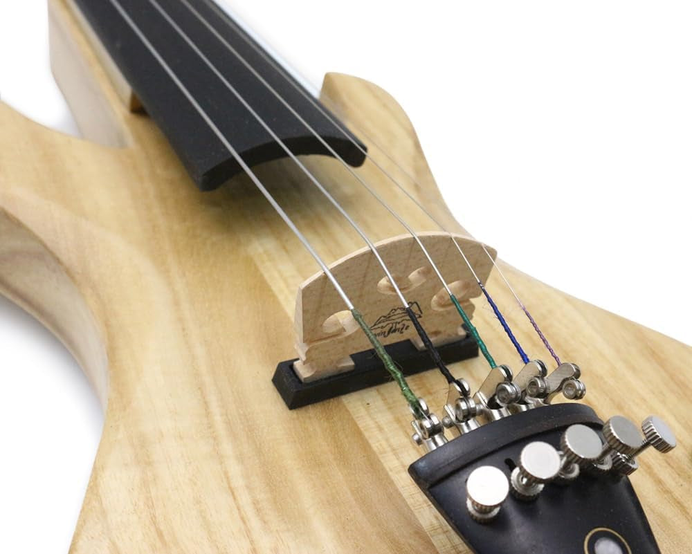 5 String Electric Violin 4/4 Full Size Solid Wood Beginner Violin Guitar Shape Ebony Parts with Case,Bow,Cleaning Cloth,Rosin