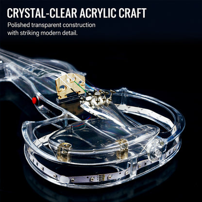 Yinfente Electric Violin 4/4 Full Size Transparent Acrylic Body Led Light Three Colors Led Bow Case Transparent Violin Shoulder Rest Extra Strings for Beginner