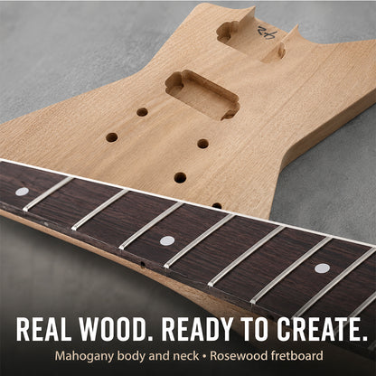 DIY Guitar Kit with Mahogany Body Mahogany Neck with Rosewood Fretboard 6 String DIY Electric Guitar Kit with All Components to Build Your Own Guitar