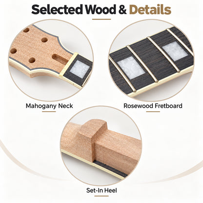 New Guitar Neck 22fret 24.75inch Mahogany Rosewood Fretboard Binding Head Set in