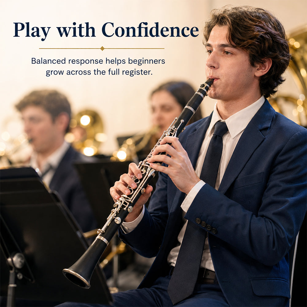 Yinfente Bb Clarinet for Beginners Student B Flat Clarinet with Ebonite Body & Nickel-Plated 17 Keys Woodwind Instrument with 2 Barrels Reeds Pads Case and Cleaning Kit