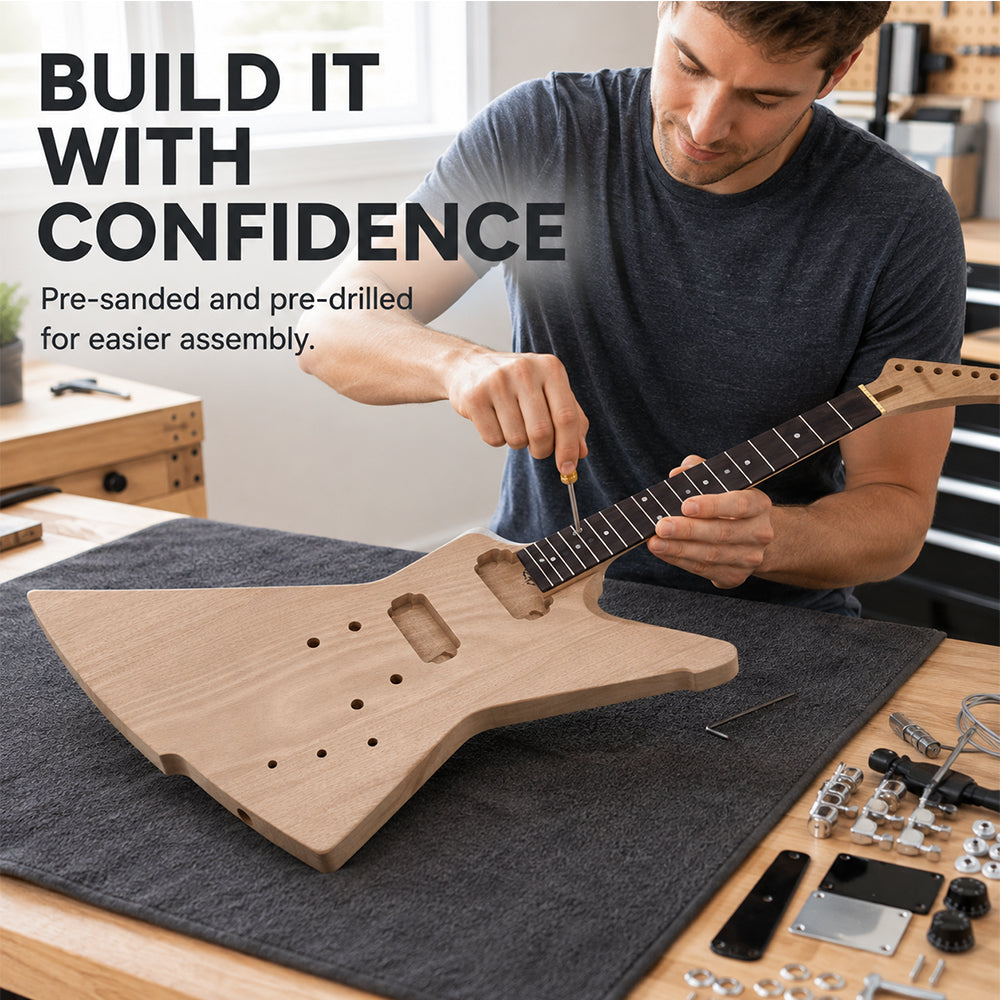 DIY Guitar Kit with Mahogany Body Mahogany Neck with Rosewood Fretboard 6 String DIY Electric Guitar Kit with All Components to Build Your Own Guitar