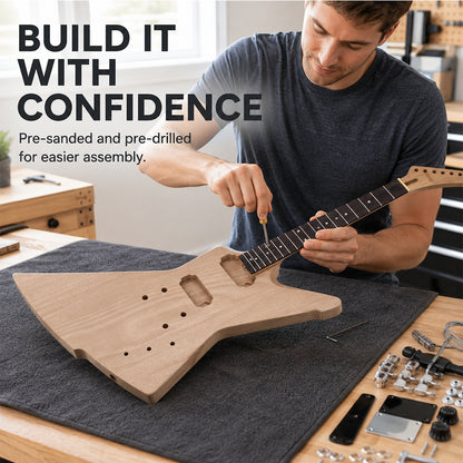 DIY Guitar Kit with Mahogany Body Mahogany Neck with Rosewood Fretboard 6 String DIY Electric Guitar Kit with All Components to Build Your Own Guitar