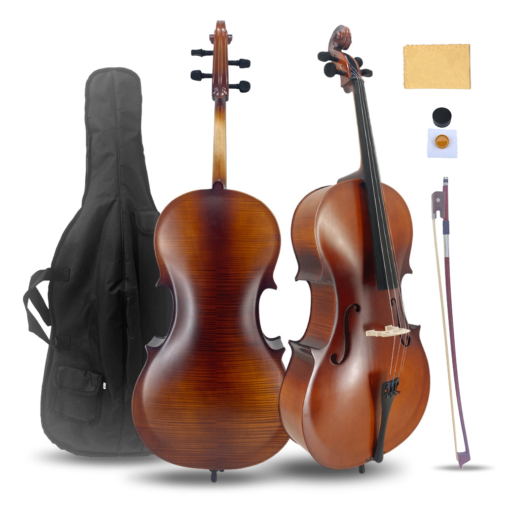 Yinfente 1/4 Cello for Beginner Student and Adult 4-String Acoustic Cello kit with Brazilwood Bow Soft Bag Rosin and Bridge