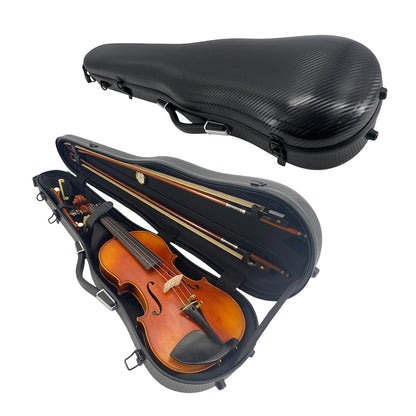 Triangle 1.95Kg Violin Case 4/4 Full Size Carbon Fiber Strong Bag 150Kg Pressure Full Size with Adjustable Backstrap Two Bow Holder（Black）