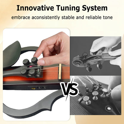 Yinfente Solid Wood Ebony Silent Electric Violin with Professional Pickup & 3-Band EQ, Headless Lightweight, for Beginner or Professional