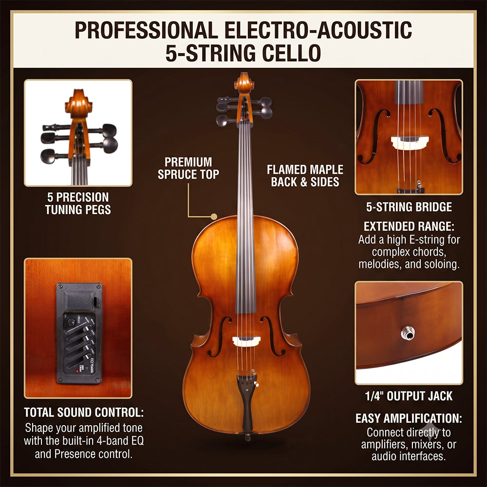 Yinfente 5string Electric Cello 4/4 Full Size Cello Maple Spruce Wonderful Sound hand made Cello
