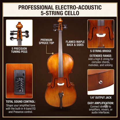 Yinfente 5string Electric Cello 4/4 Full Size Cello Maple Spruce Wonderful Sound hand made Cello