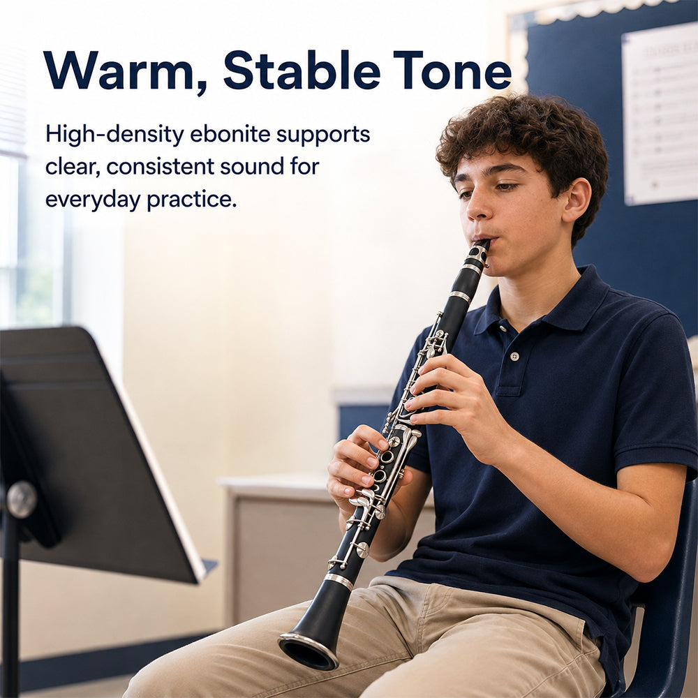 Yinfente Bb Clarinet for Beginners Student B Flat Clarinet with Ebonite Body & Nickel-Plated 17 Keys Woodwind Instrument with 2 Barrels Reeds Pads Case and Cleaning Kit