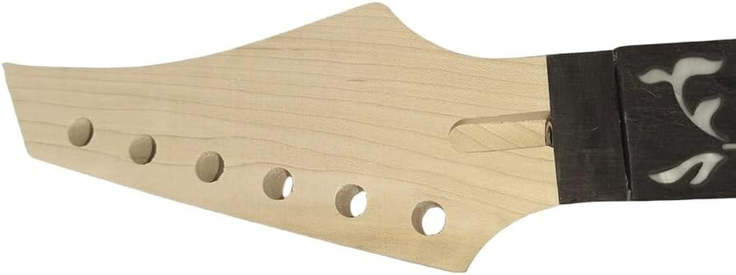 Electric Guitar Neck 24 Fret 25.5Inch Maple Wood Guitar Necks with Rosewood Fretboard Tree Vine Inlay NO Paint DIY Guitar Project Floyd Rose Locking Style