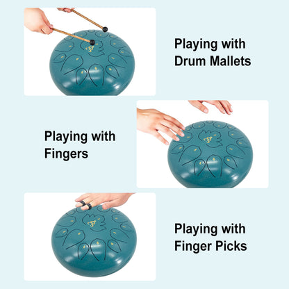 Yinfente 12 Inches 15 Notes Rain Drum for Outside,Steel Tongue Drum with Mallets & Storage Bag,Meditation Rain Chime for Adults,Friends,Family