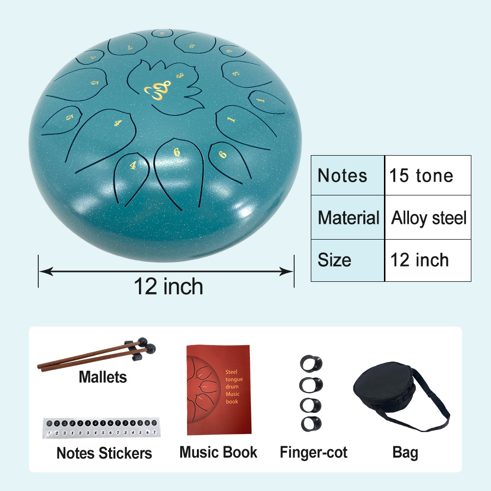 Yinfente 12 Inches 15 Notes Rain Drum for Outside,Steel Tongue Drum with Mallets & Storage Bag,Meditation Rain Chime for Adults,Friends,Family
