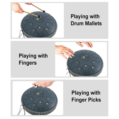 Yinfente 12 Inches 15 Notes Rain Drum for Outside,Steel Tongue Drum with Mallets & Storage Bag,Meditation Rain Chime for Adults,Friends,Family