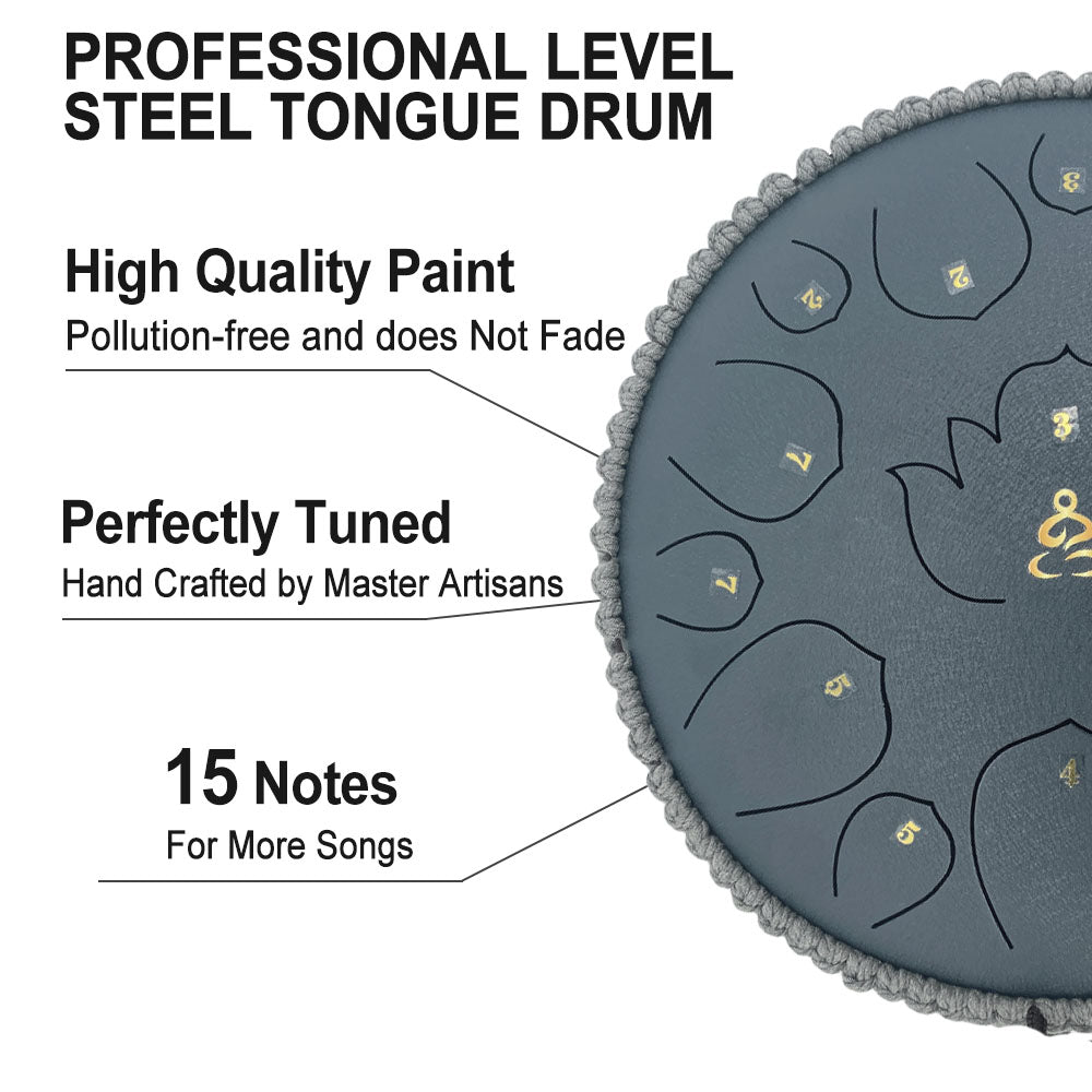 Yinfente 12 Inches 15 Notes Rain Drum for Outside,Steel Tongue Drum with Mallets & Storage Bag,Meditation Rain Chime for Adults,Friends,Family