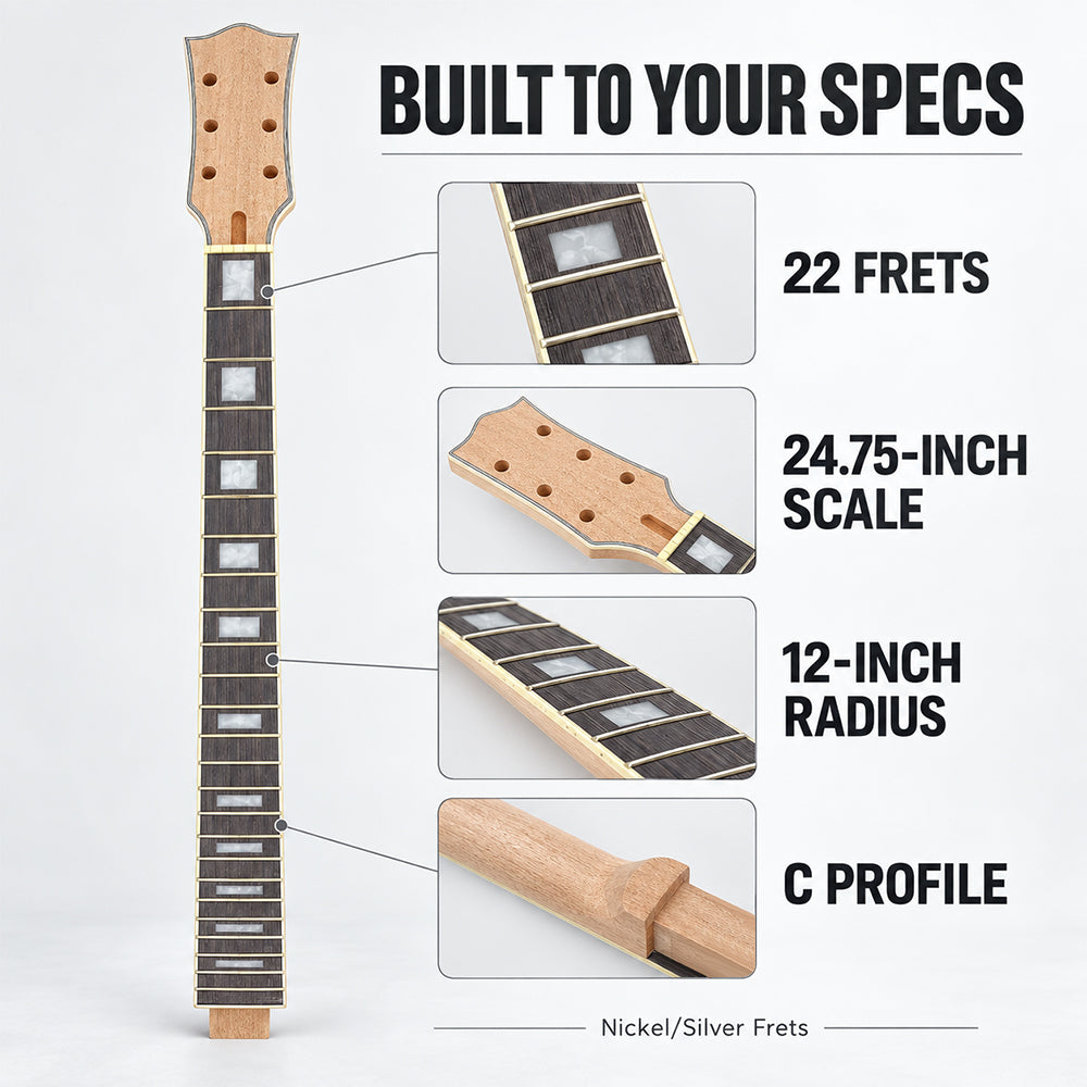 New Guitar Neck 22fret 24.75inch Mahogany Rosewood Fretboard Binding Head Set in