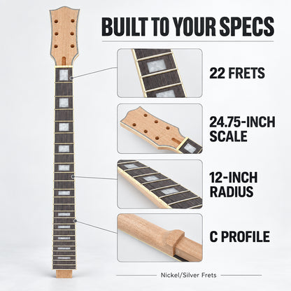 New Guitar Neck 22fret 24.75inch Mahogany Rosewood Fretboard Binding Head Set in