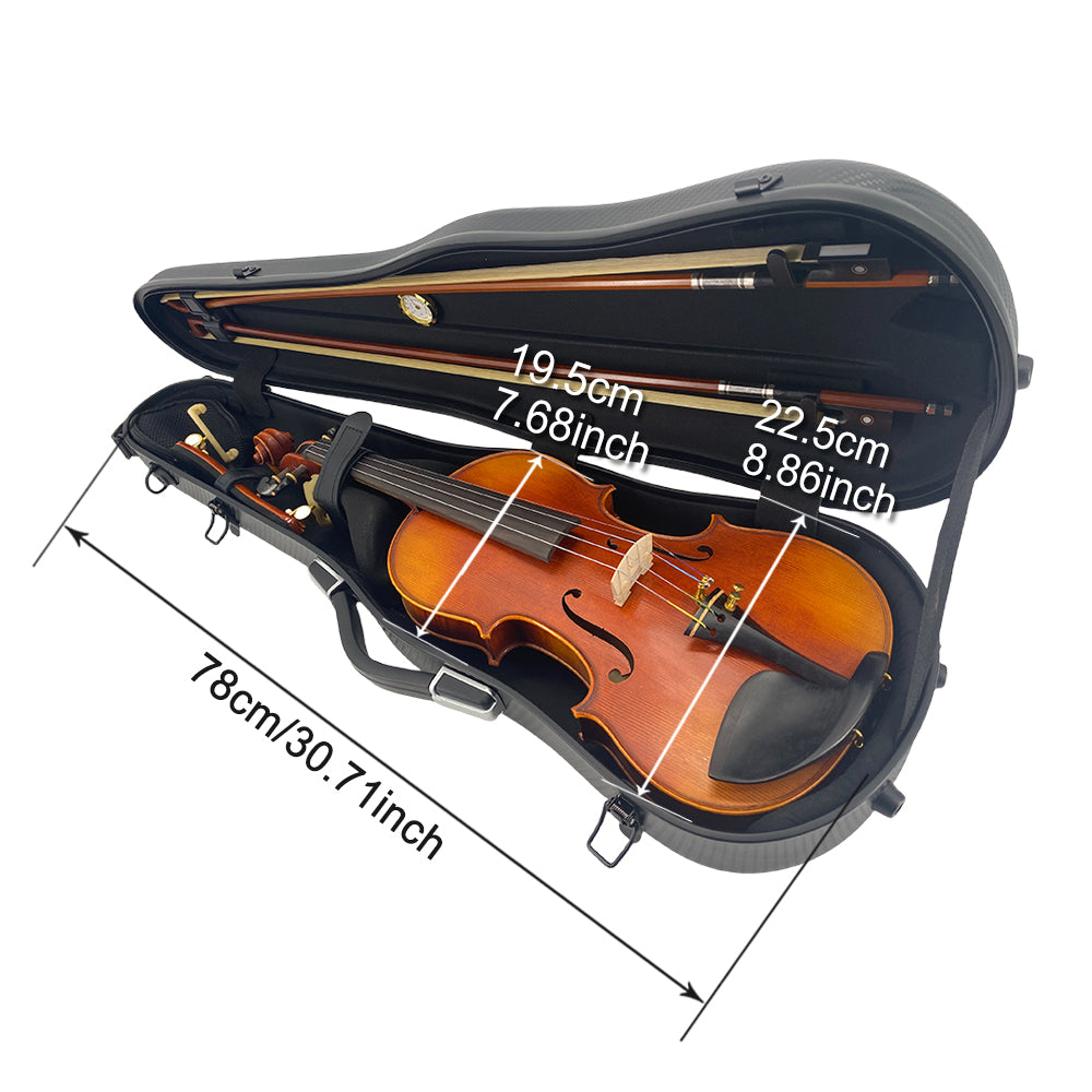 Triangle 1.95Kg Violin Case 4/4 Full Size Carbon Fiber Strong Bag 150Kg Pressure Full Size with Adjustable Backstrap Two Bow Holder（Black）