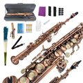 Yinfente Bb Straight Soprano Saxophone–Gold Lacquer Finish, Ergonomic Design with Case, Mouthpiece, Neck Strap & Accessories, Ideal for Beginners & Advanced Players（Red）