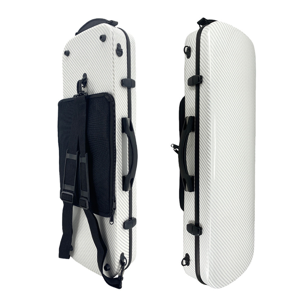 Yinfente 4/4 New Violin Case Carbon Fiber Violin Box Oblong Case Strong Light Full Size Music Sheet Bag (White)