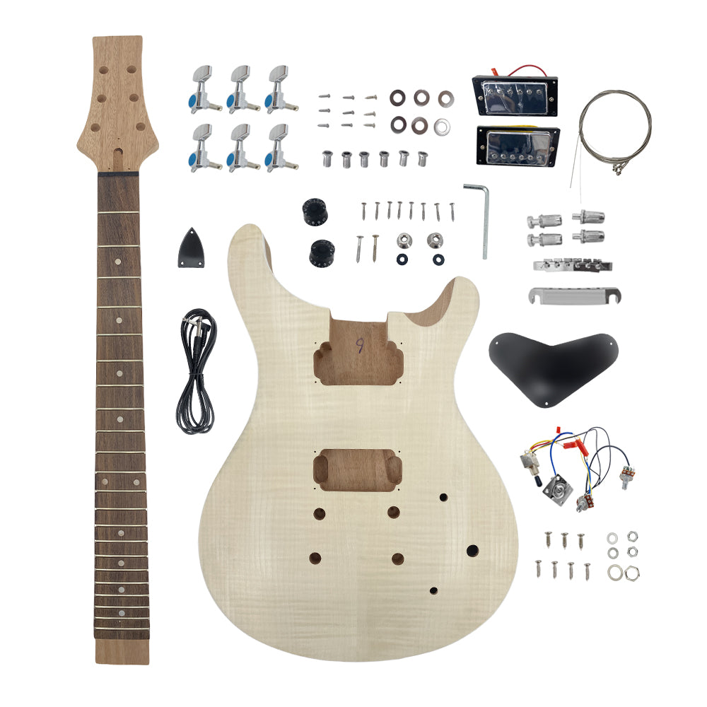 Yinfente 1set Guitar Kit Guitar Neck Mahogany 22 fret rosewood fretboard inlays PRS Guitar Body Mahogany Flame Maple wood DIY Guitar