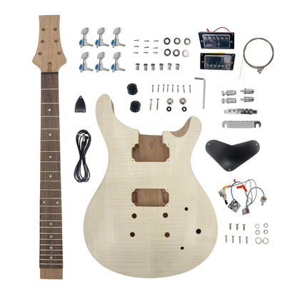 Yinfente 1set Guitar Kit Guitar Neck Mahogany 22 fret rosewood fretboard inlays PRS Guitar Body Mahogany Flame Maple wood DIY Guitar
