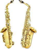 Alto Saxophone Beginner Kit for Adults & Students - Eb Gold Lacquer Full Brass Instrument with Case, Reeds, Mouthpiece & Cleaning Kit - Professional Sound & Easy to Play (Gold)
