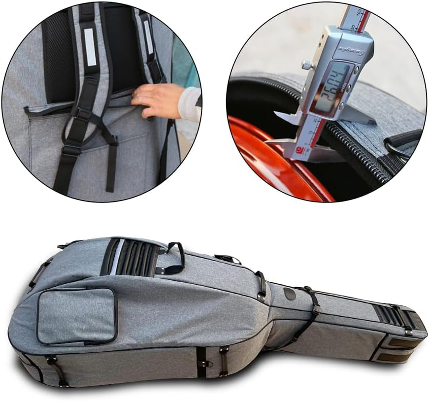 3/4 Upright Bass Gig Bag with Adjustable Backstrap&Handle&Wheel&More Storage Pockets Double Bass Bag for Musicians Durable and Portable Gray
