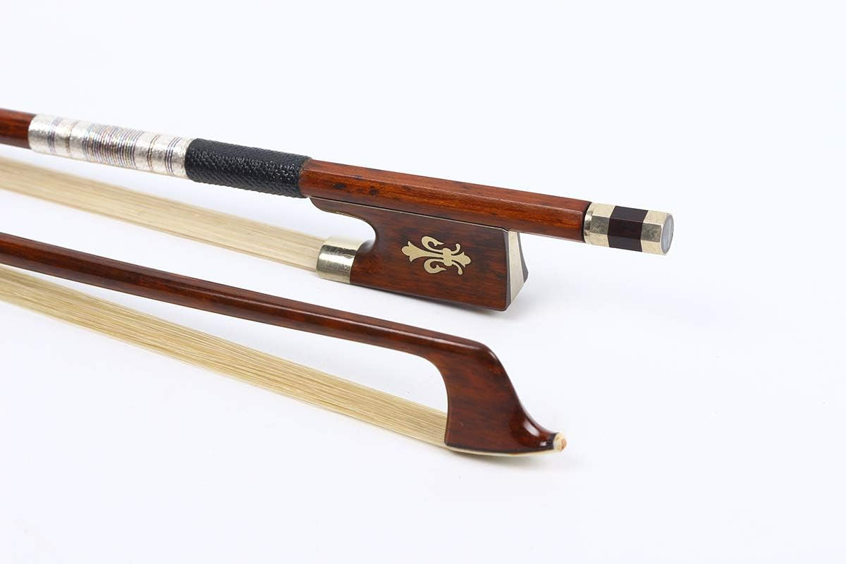 4/4 Violin Bow Snakewood Violin Bows Frog Nice Inlay Full Size Well Balanced Natural Bow Hair Letterwood Violin Bows