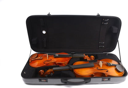 Double Violin Case Viola Case Mixed Carbon Fiber Violin Box 4/4 Full Size (Black)