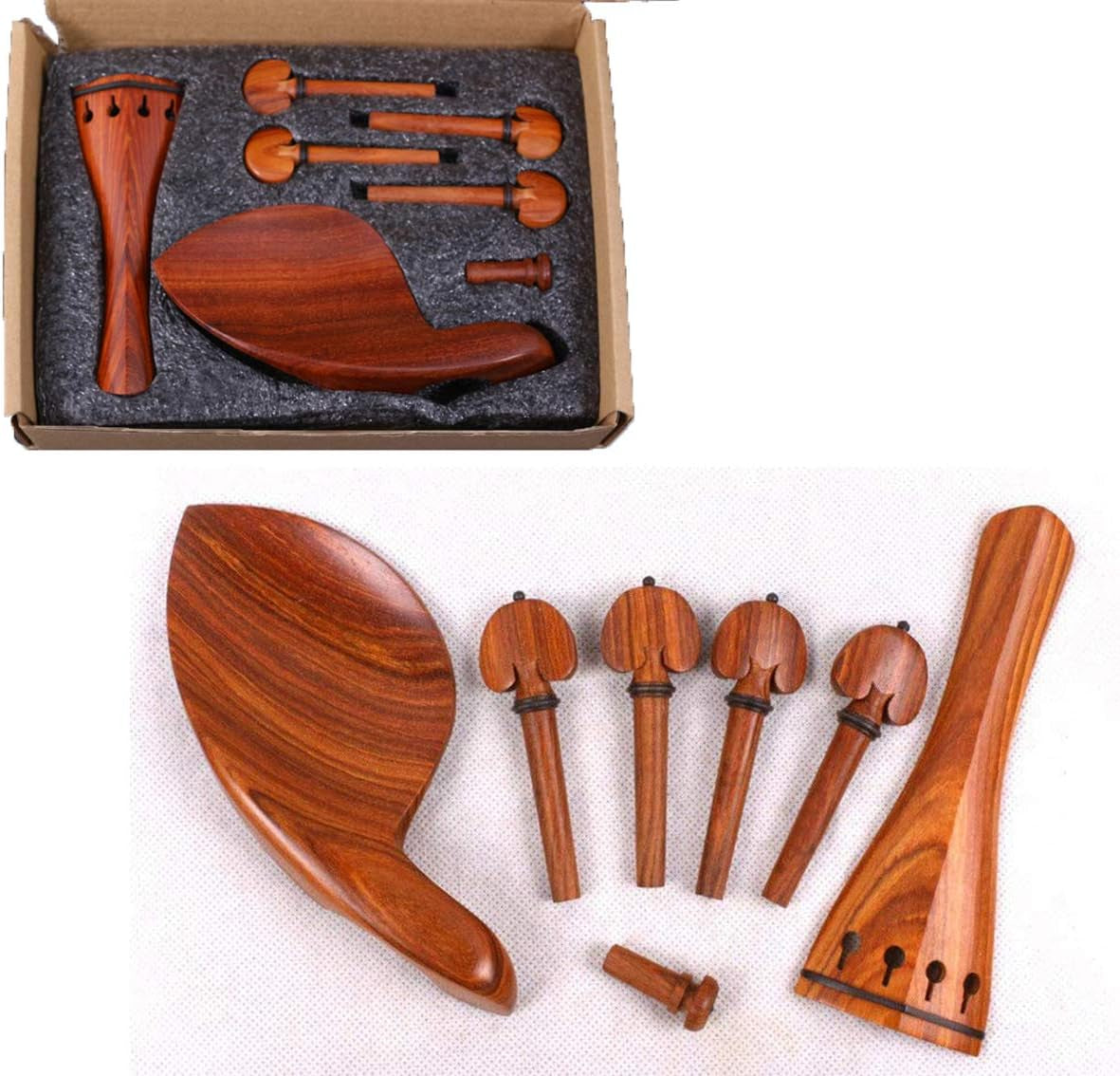 4/4 Violin Kit Full Size Violin Accessories Rosewood Violin Peg Tailpiece Chin Rest End Pin (4/4)