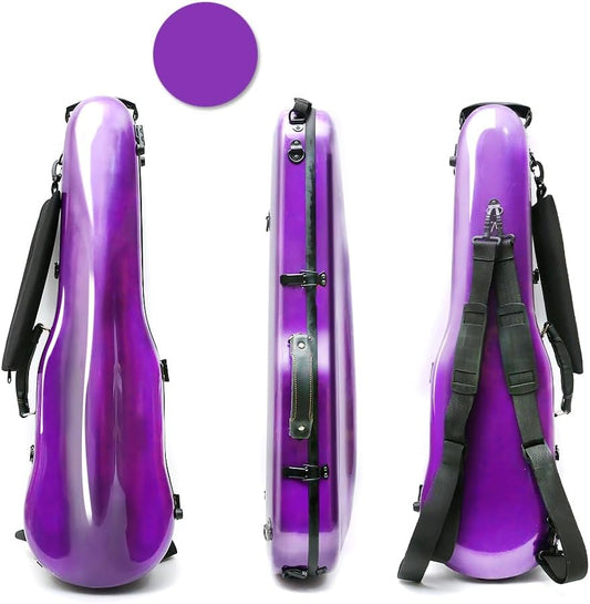 Carbon Fiber Violin Case 4/4 Full Size Hard Shell Triangle Violin Box Backstrap External Storage Bag,Hygrometer,Two Bow Holders (Purple)