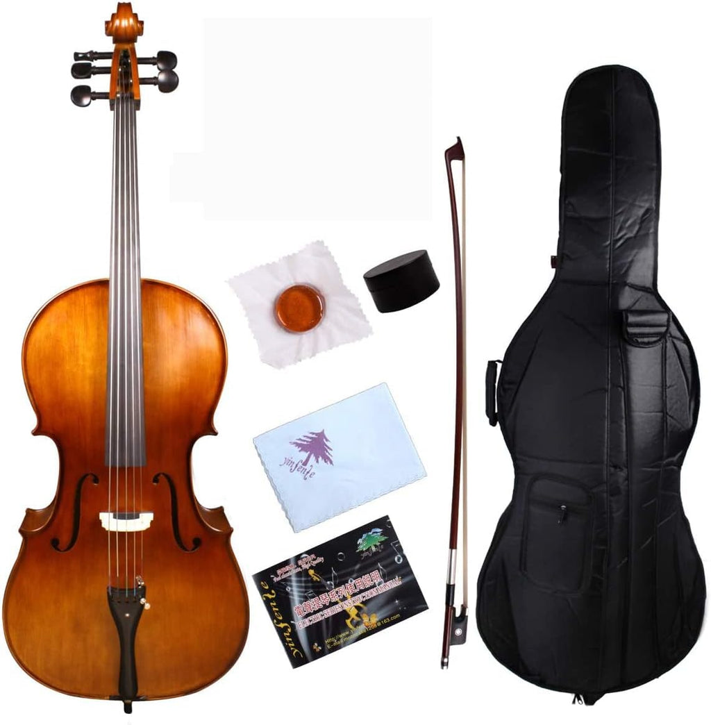 5String Cello 4/4 Solid Maple Spruce Wood Ebony Fittings Hand Made with Cello Bag Bow