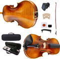 4/4 Full Size 4 String Flame Maple Acoustic Violin Spruce Top Ebony Fittings Solid Wood,Case,Bow,Rosin,Battery-Operated Mini Clip-On Tunerkit,Bridge,Shoulder Rest for Beginner (Fine Grain)