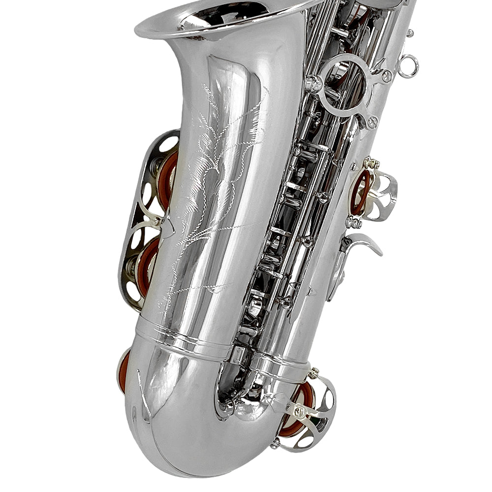 Yinfente Saxophone Alto Beginner Kit for Adults & Students Eb Nickel Plated Sax with Case Reeds Mouthpiece & Straps Professional Setup Easy to Play (Nickel)