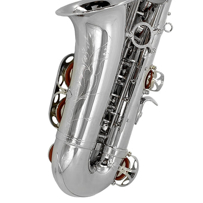 Yinfente Saxophone Alto Beginner Kit for Adults & Students Eb Nickel Plated Sax with Case Reeds Mouthpiece & Straps Professional Setup Easy to Play (Nickel)