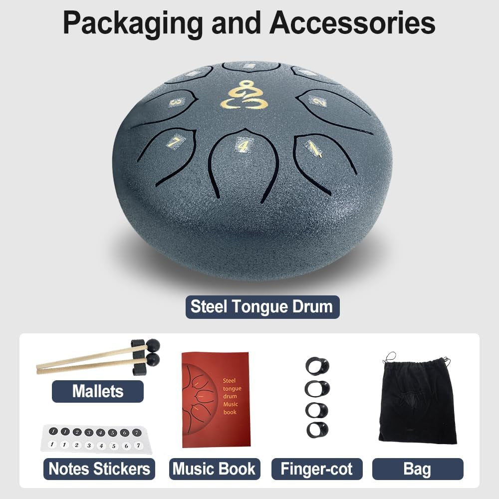 Steel Tongue Drum 6 Inches 8 Notes, Rain Drum for outside with Music Book, Drum Mallets Meditation Rain Chime, Musical Instruments for Family, Friends