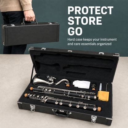 Yinfente Professional Bass Clarinet Low C Silver Nickel Plated Keys with Case Rich Sound Musical Instrument Student Clarinet (Low C)