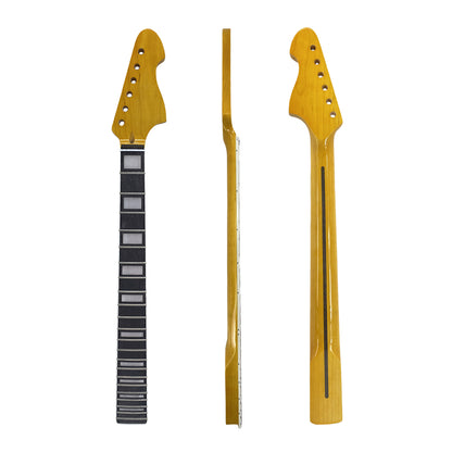 Yinfente Yellow Paint Maple Electric Guitar Neck with White Binding 22Fret 25.5Inch Rosewood Fretboard White Block Inlay Bolt on Guitar Neck Replacement